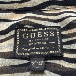 GUESS Los Angeles Zebra Print sheer Button-Down Blouse | Size L